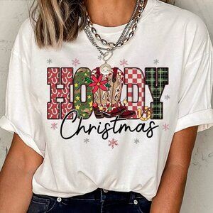 HOWDY Christmas Festive Letter Printed Crew Neck T Shirt